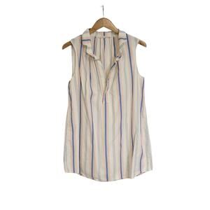 J Crew Pastel Striped Cotton Deep V-Neck Sleeveless Tunic Swim Cover-Up Dress